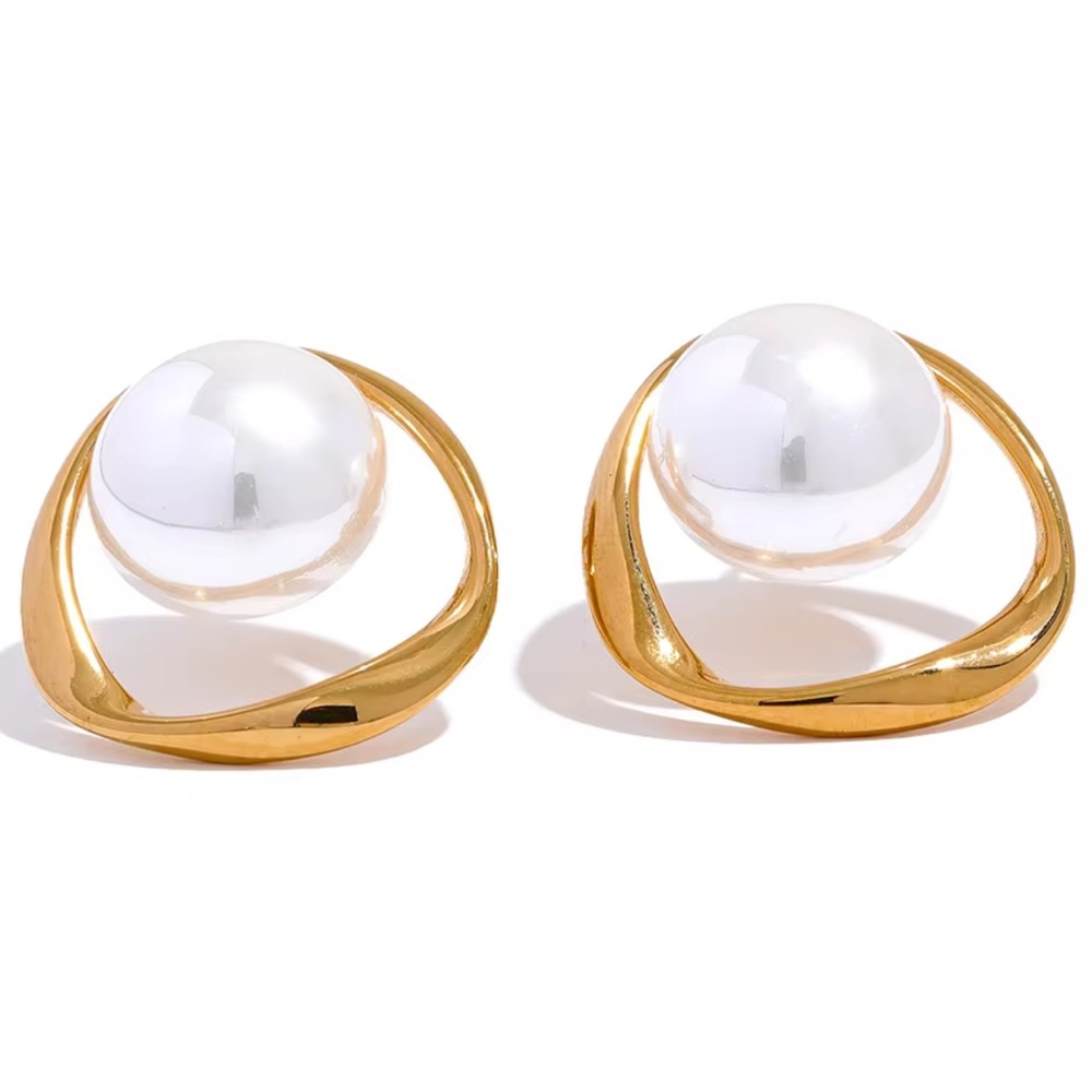Stainless Steel Gold Tone and Pearl Earrings (A7) - Picture 7 of 8